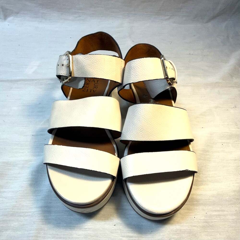 Naturalizer Brooke White Leather Platform Wedge Sandals